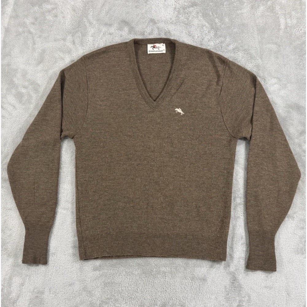 Vintage Steeplechase Sweater Mens XL Brown Lightweight Made In USA 70s 80s VNeck